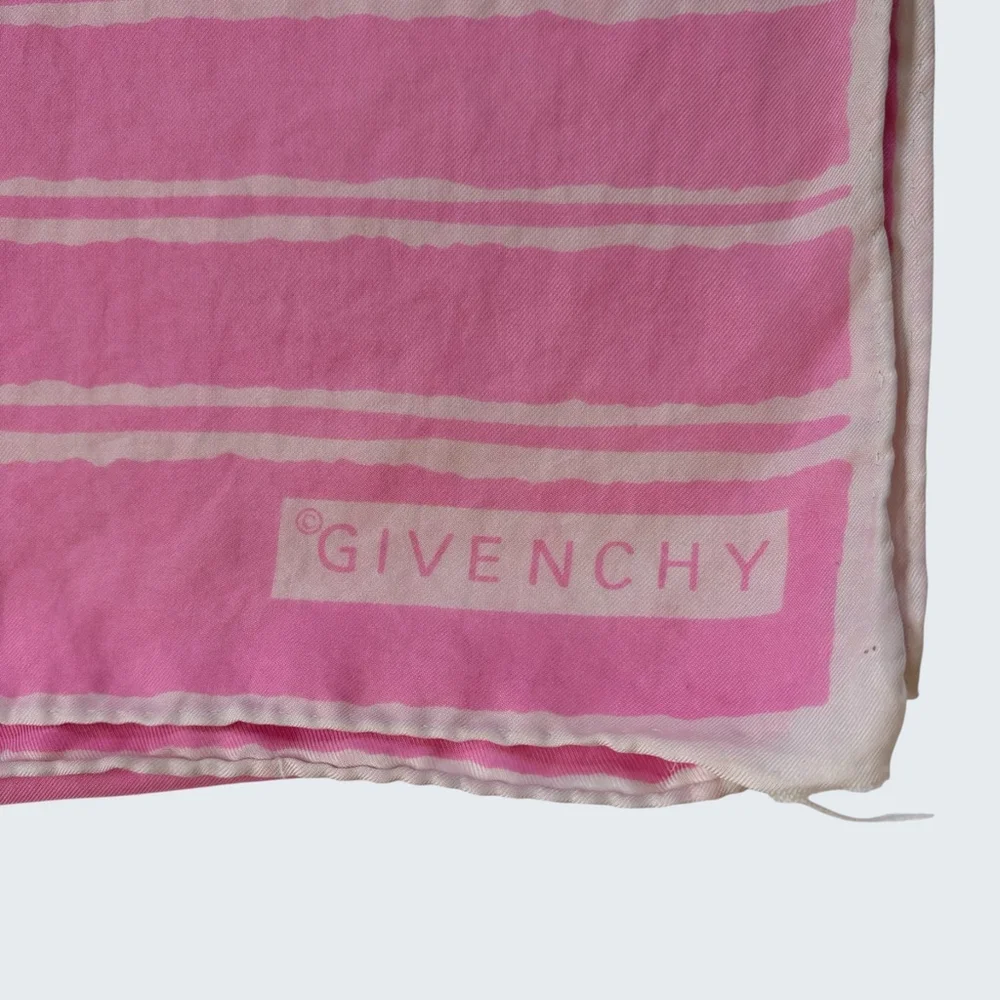 Givenchy Pink White Striped Silk Scarf Vintage